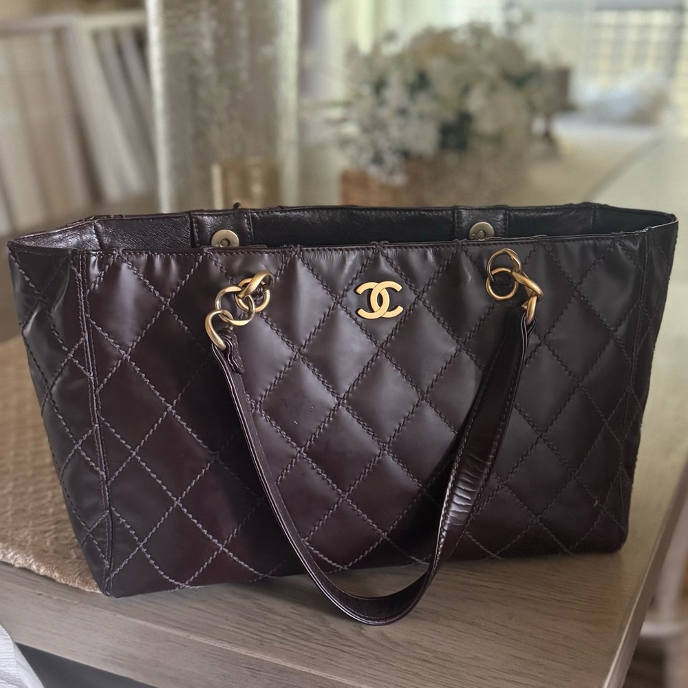 CHANEL Brown Wild Stitch Quilted Leather Tote Bag (Vintage)